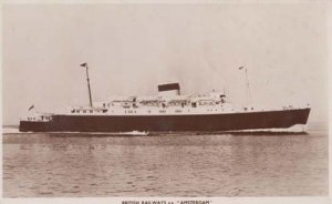 RMS Amsterdam Ship Passing Harwich Essex Vintage Real Photo Postcard