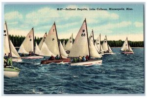 Minneapolis Minnesota MN Postcard Sailboat Regatta Lake Calhoun Yacht Racing