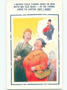 Bamforth Comic FAT WOMAN THINKING ABOUT FAT MAN AB9911