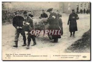 Postcard Old Sante A Belgian Army chaplain accompanying a wounded Red Cross