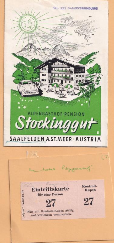 Stockinggut Saalfden Austria Alpengasthof Pension Hotel 3x Ephemera