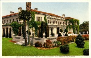 Postcard Henry E. Huntington Library Art Gallery San Marino CA Standard View 