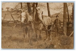 c1910 Horse Team Farming New Galilee Pennsylvania PA RPPC Photo Postcard