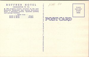Ruffner Hotel, Charleston WV Kanawha Boulevard Vintage Postcard O59