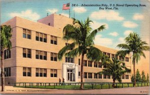 US Naval Operating Base Administration Building Key West Florida Linen Postcard 
