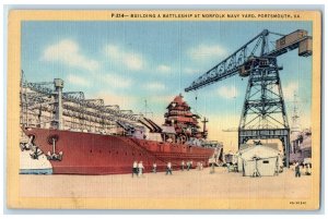 c1940's Building A Battleship At Norfolk Navy Yard Scene Portsmouth VA Postcard