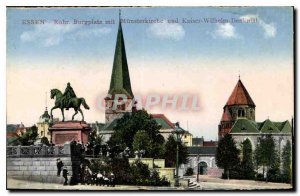 Old Postcard Essen Rhr M?nsterkirche Burgplatz mit und Kaiser Wilhelm Denkmal