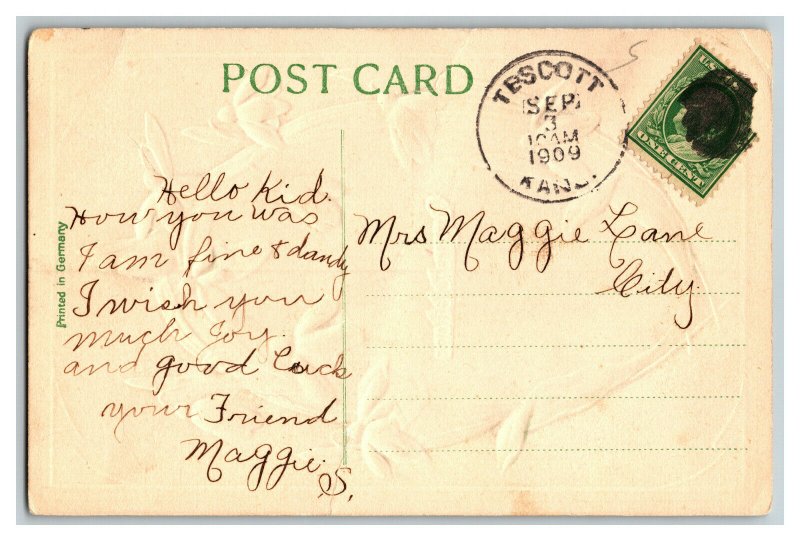 1909 Congratulations Vintage Embossed Flower Standard View Postcard