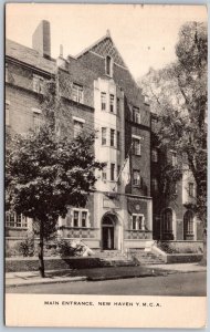 Vtg New Haven Connecticut CT YMCA Main Entrance 1950s View Artvue Postcard