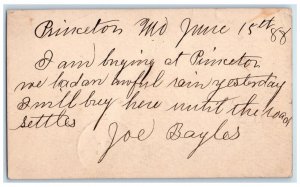 1888 Joe Bayles Princeton Maryland MD Omaha Nebraska NE Posted Postal Card