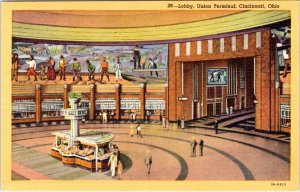 2~ca1940's Postcards Cincinnati, OH Ohio UNION TERMINAL Railroad Station & Lobby