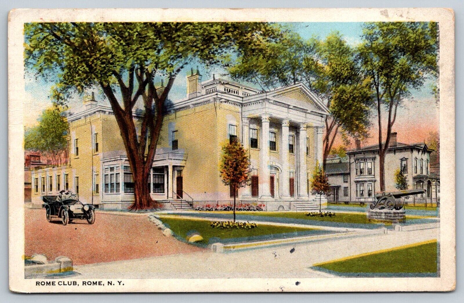 Rome Club Rome New York Postcard Antique Automobile Cannon White Border
