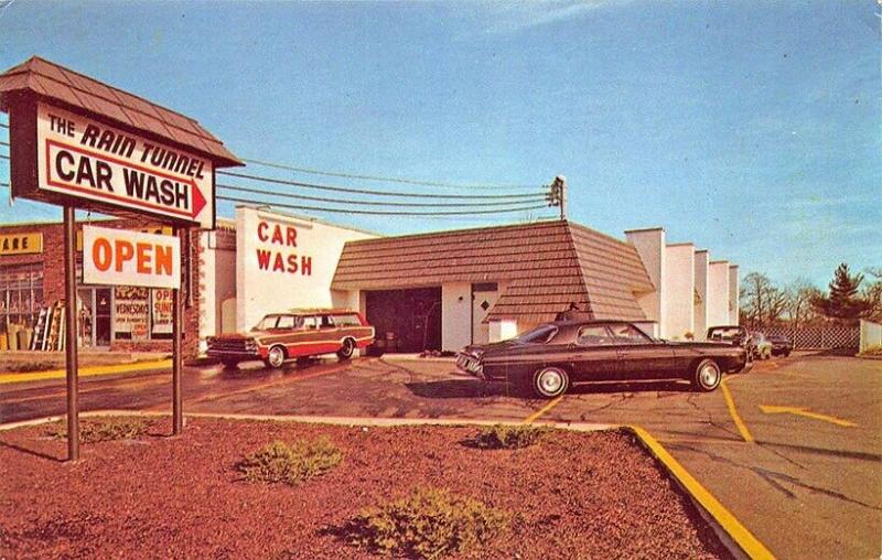 North Babylon Long Island NY The Rain Tunnel  Car Wash Old Cars Postcard.