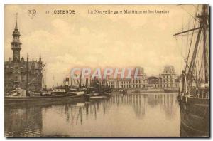 Old Postcard Ostend Belgium The new ferry terminal and basins