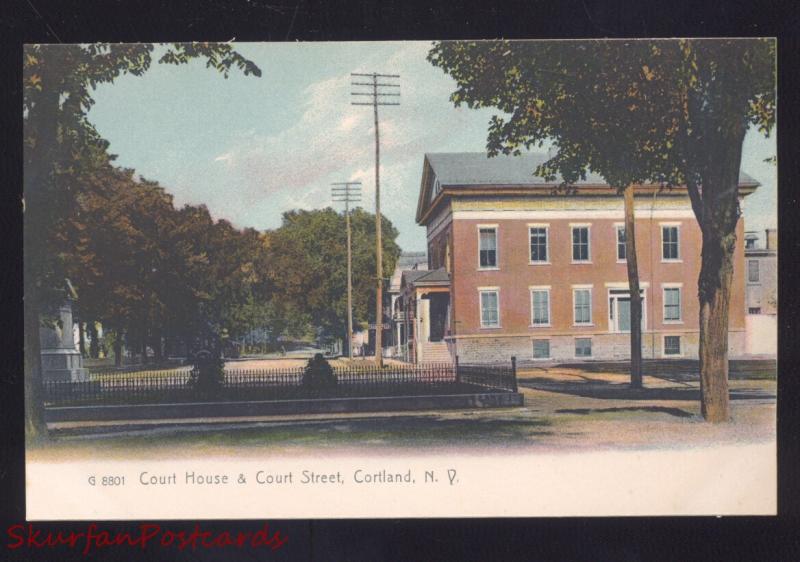 CORTLAND NEW YORK DOWNTOWN COURT HOUSE STREET SCENE VINTAGE POSTCARD NY