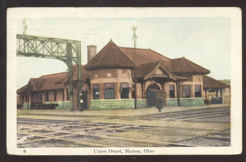 MARION OHIO RAILROAD DEPOT TRAIN STATION MT GILEAD OHIO VINTAGE POSTCARD