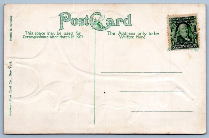 1907-10's YACHTS at PIER ATLANTIC CITY NJ EMBOSSED SEASHELL BORDER POSTCARD