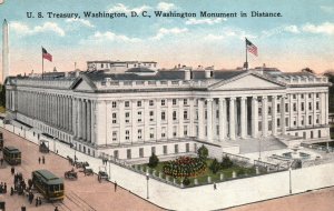 VINTAGE POSTCARD U.S. TREASURY BUILDING TRAM TROLLEY CAR WAHINGTON D.C. c. 1910