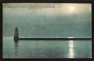 Burlington, Vermont/VT Postcard,  Lake Champlain, Breakwater Light/Lighthouse