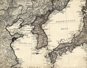 korea coree, Double Map Postcard, Japanese and Yellow Sea, Hwang-Hai (1914)