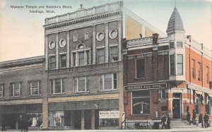 Hastings Michigan Masonic Temple and Stebbin's Block Vintage Postcard AA63543