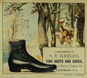 1883 G. E Keeler Fine Boots & Shoes Forest Deer Big Black Boot P82