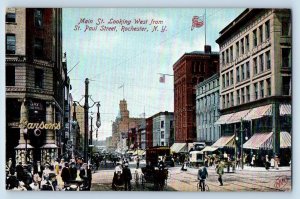 Rochester New York NY Postcard Main Street Looking West From St. Paul c1905 Flag