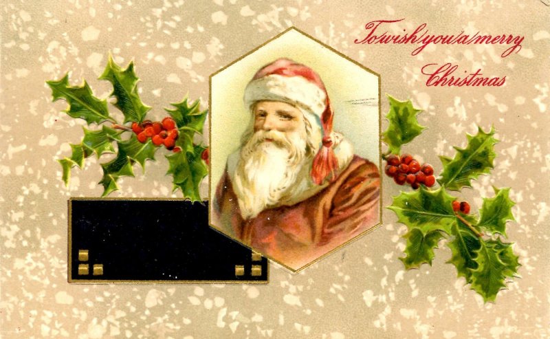 Greeting - Christmas. Santa Claus in brown robe  (Winsch)