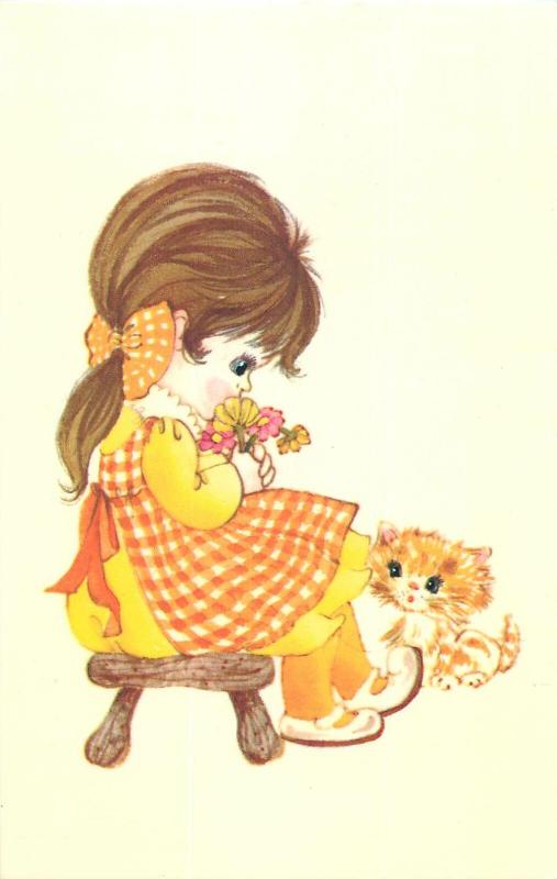 A Kute series postcard published by Bamforth cute girl kitty cat caricature