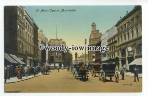 aj0471 - Lancs - Horse & Cabs along St. Ann's Square, Manchester - Postcard