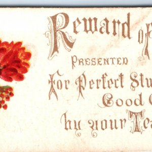 c1880s School Reward of Merit Trade Card Perfect Studies & Conduct Litho C33