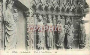 Old Postcard Reims Cathedral Detail of the Central Portal