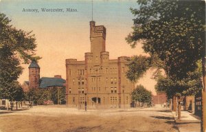 Worcester Massachusetts~National Guard Armory~Side Streets~1910 Handcolored PC 