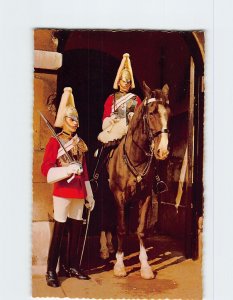 Postcard Mounted Life Guard and Sentry, Whitehall, London, England