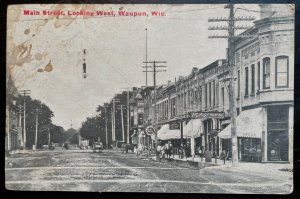 Vintage Postcard 1912 Main Street, looking West, Waupun, Wisconsin WI