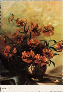 'Sask Lilys' SK Saskatchewan Flowers Lillian Krush Art Unused Postcard F59