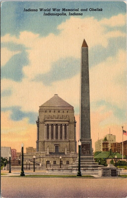 Indiana World War Memorial Obelisk Indianapolis Indiana IN Linen Postcard VTG 