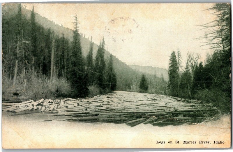 Timber Loggging Logson St Maries River ID c1907 Vintage Postcard D59