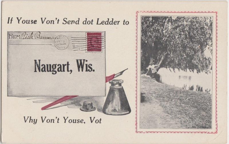 1915 NAUGART Wisconsin WI Postcard Letter Ink Pen Greetings