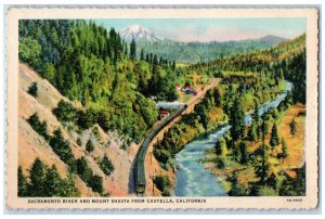 Sacramento River And Mount Shasta Train From Castella California CA Postcard