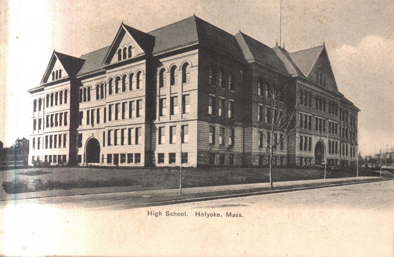 Vintage Postcard High School Campus Holyoke Massachusetts Fitzgerald