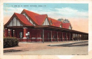 Natchez Mississippi Y and MV Depot Train Station Vintage Postcard AA68935