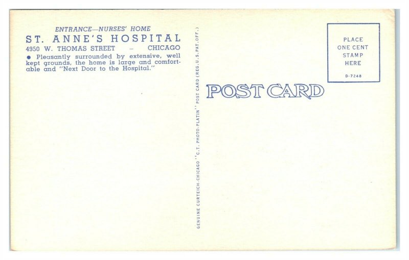 St. Anne's Hospital, Chicago, IL Postcard *6S(2)39