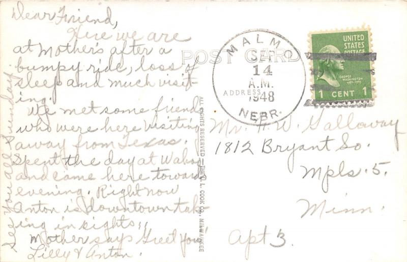 Wahoo Nebraska~City Park~Lots of Benches~Little Pine~1948 RPPC Postcard