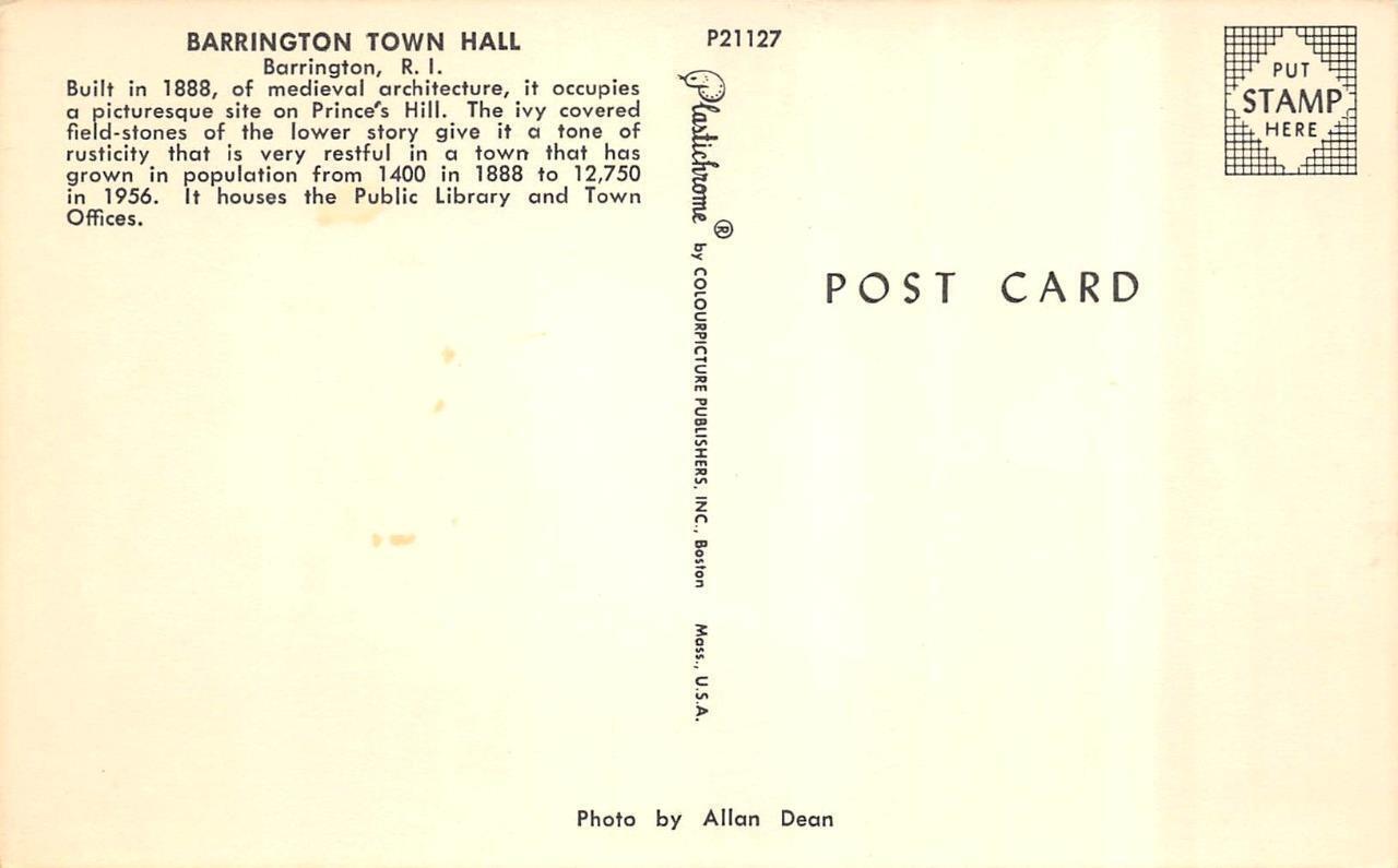 Barrington, RI Rhode Island TOWN HALL OfficesLibrary MEDIEVAL STYLE Postcard United States