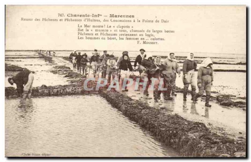 Old Postcard Marennes Back fishermen and fisherwomen d & # 39huitres concessi...