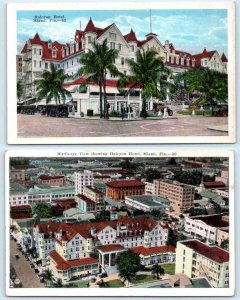 2 Postcards MIAMI, Florida FL ~Aerial View HALCYON HOTEL Street Scene 1920s Cars