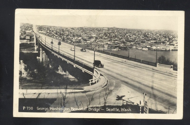 RPPC SEATTLE WASHINGTON GEORGE WASHINGTON BRIDGE CARS REAL PHOTO POSTCARD