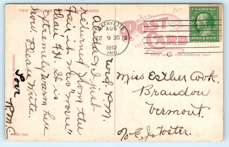 1912 Lafayette IN Indiana Wabash River Postcard