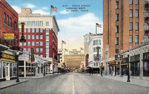 TX, El Paso TEXAS STREET SCENE~West   Sheldon Liquor~Belk Ins  c1940's Postcard